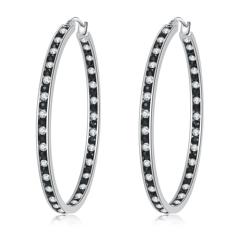 CiNily Ladies Earring Hoops Stainless Steel Hoop Earrings for Women Black White Cubic Zirconia Large Big Hoop Earrings Hypoallergenic for Sensitive Ears - Image 1